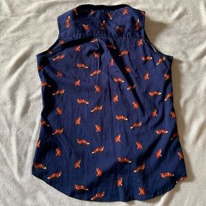Pink Rose Navy Sleeveless Top with Fox Pattern